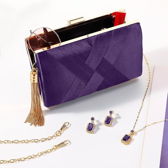 Clutch Purses Velvet Polyester Evening Bag Jewelry Set for Wedding Party main image 6